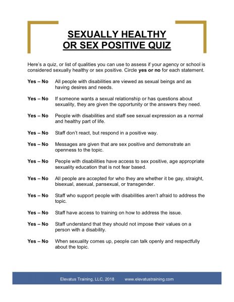 Sex Positive Quiz image of handout, Sex Positive Quiz
