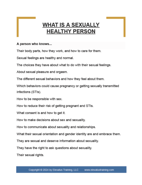 What is a sexually healthy person Elevatus Training handout, "What is a Sexually Healthy Person."