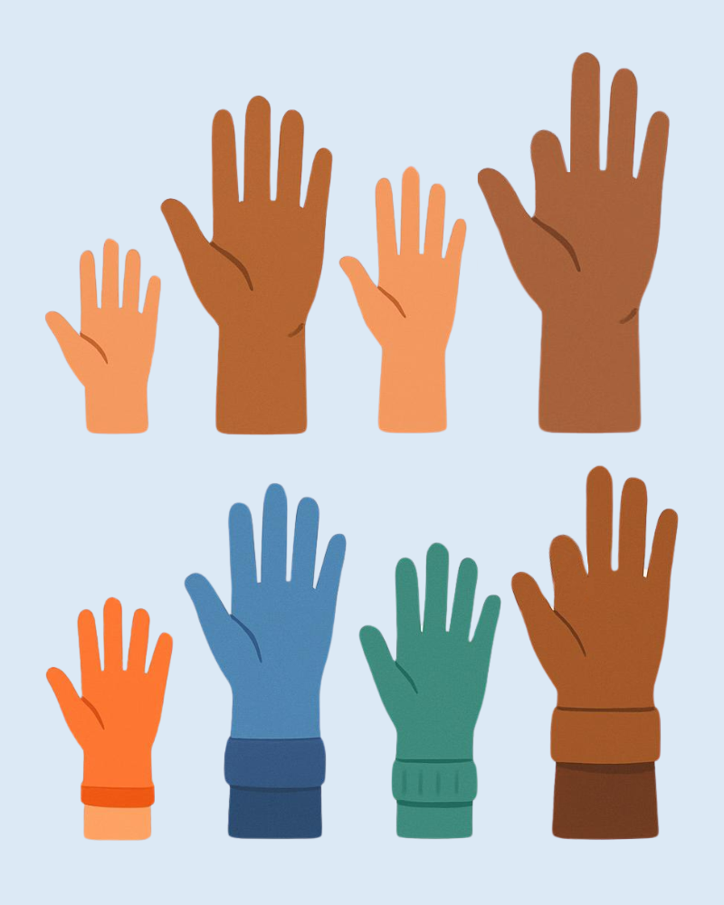 Graphic image of hands and gloves.