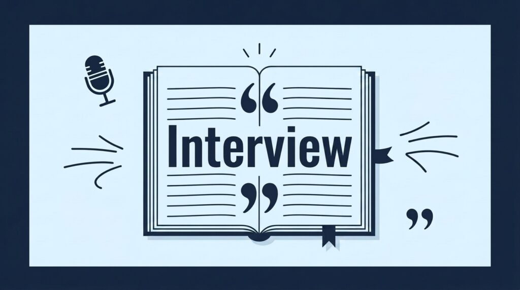 Graphic indicating the article is an interview