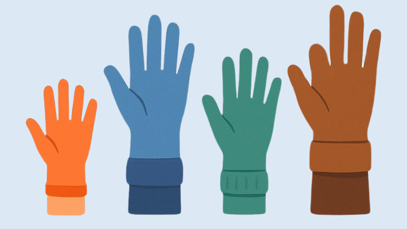 Graphic image of hands and gloves.