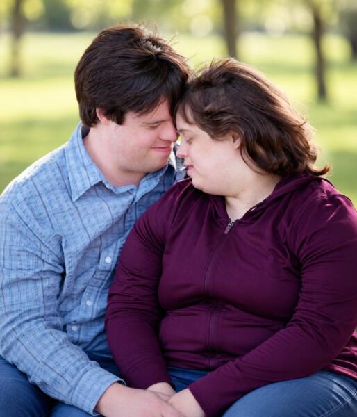 Couple with Down Syndrome hugging